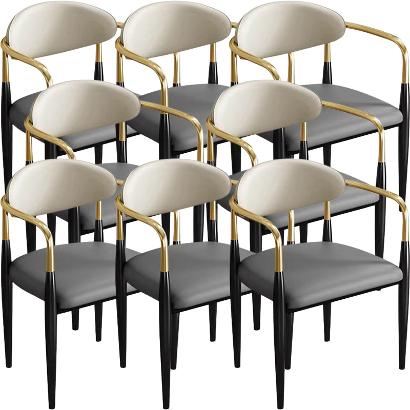 Contemporary Faux Leather Arm Dining Chair for Home in Gold Finish