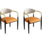 Contemporary Faux Leather Arm Dining Chair for Home in Gold Finish