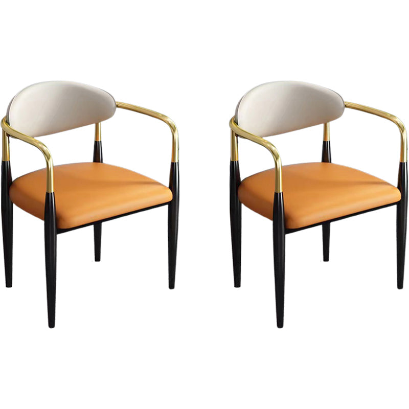 Contemporary Faux Leather Arm Dining Chair for Home in Gold Finish