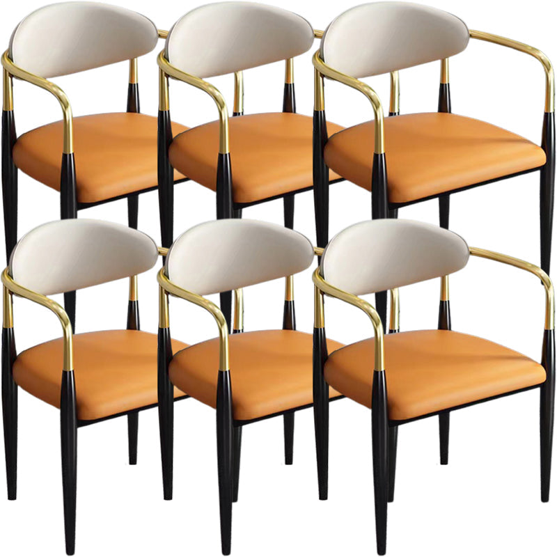 Contemporary Faux Leather Arm Dining Chair for Home in Gold Finish