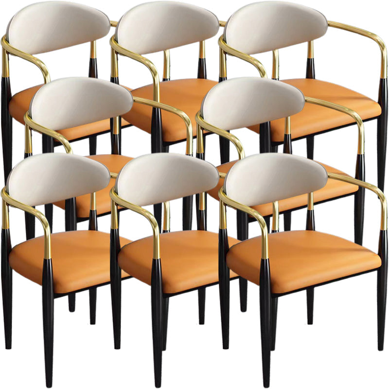 Contemporary Faux Leather Arm Dining Chair for Home in Gold Finish