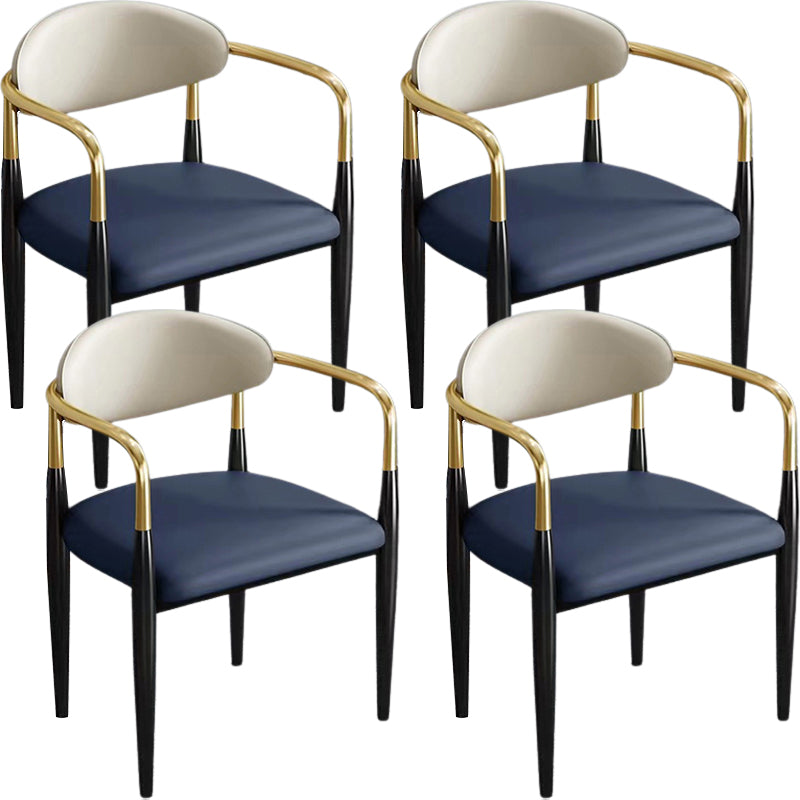 Contemporary Faux Leather Arm Dining Chair for Home in Gold Finish