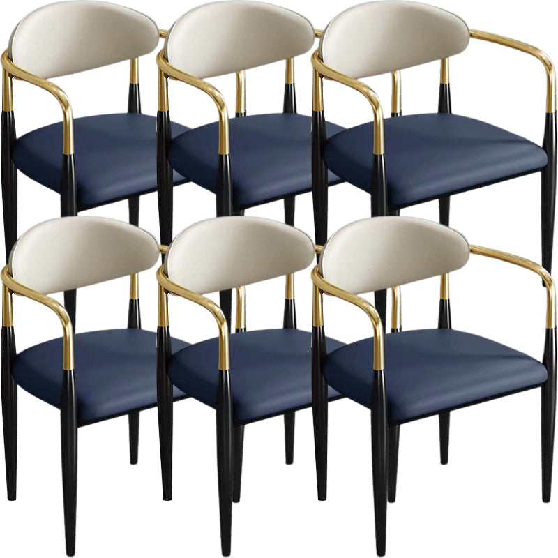 Contemporary Faux Leather Arm Dining Chair for Home in Gold Finish