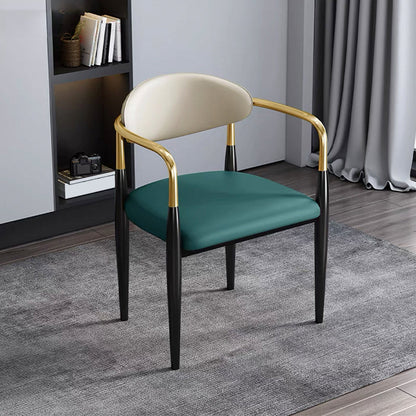 Contemporary Faux Leather Arm Dining Chair for Home in Gold Finish
