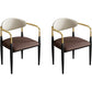 Contemporary Faux Leather Arm Dining Chair for Home in Gold Finish