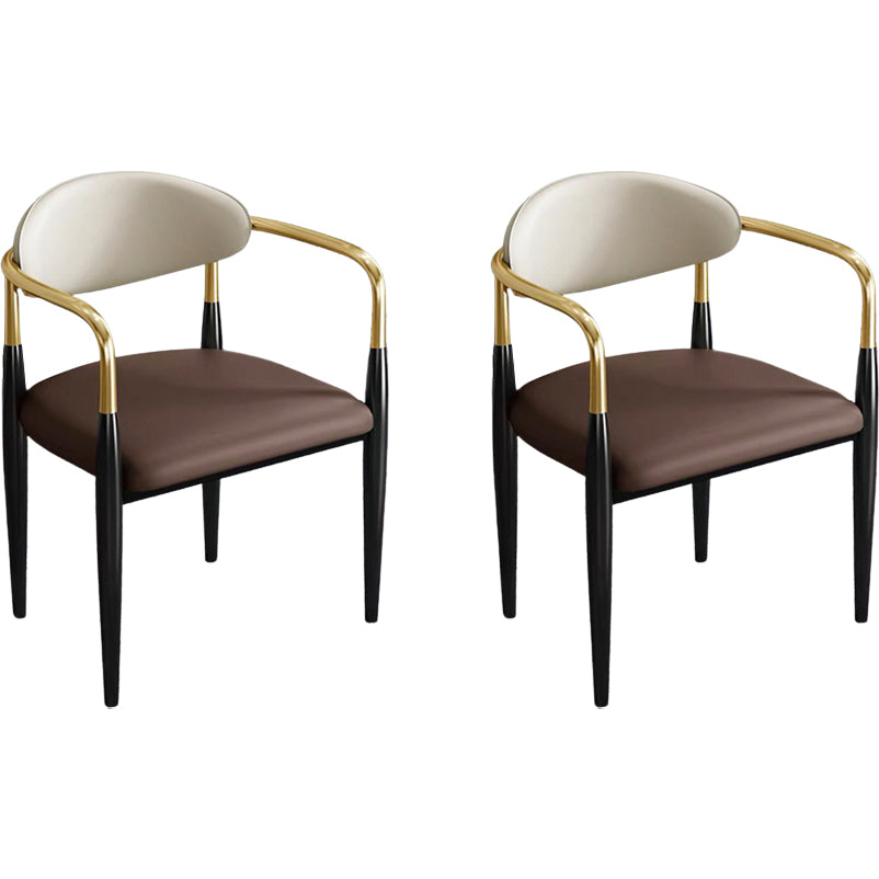 Contemporary Faux Leather Arm Dining Chair for Home in Gold Finish