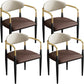 Contemporary Faux Leather Arm Dining Chair for Home in Gold Finish