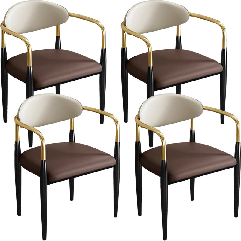 Contemporary Faux Leather Arm Dining Chair for Home in Gold Finish