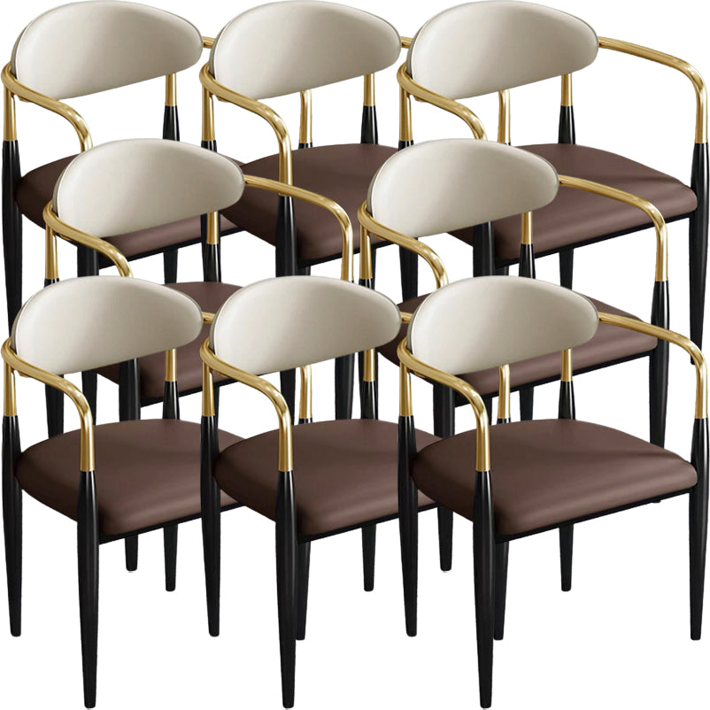 Contemporary Faux Leather Arm Dining Chair for Home in Gold Finish