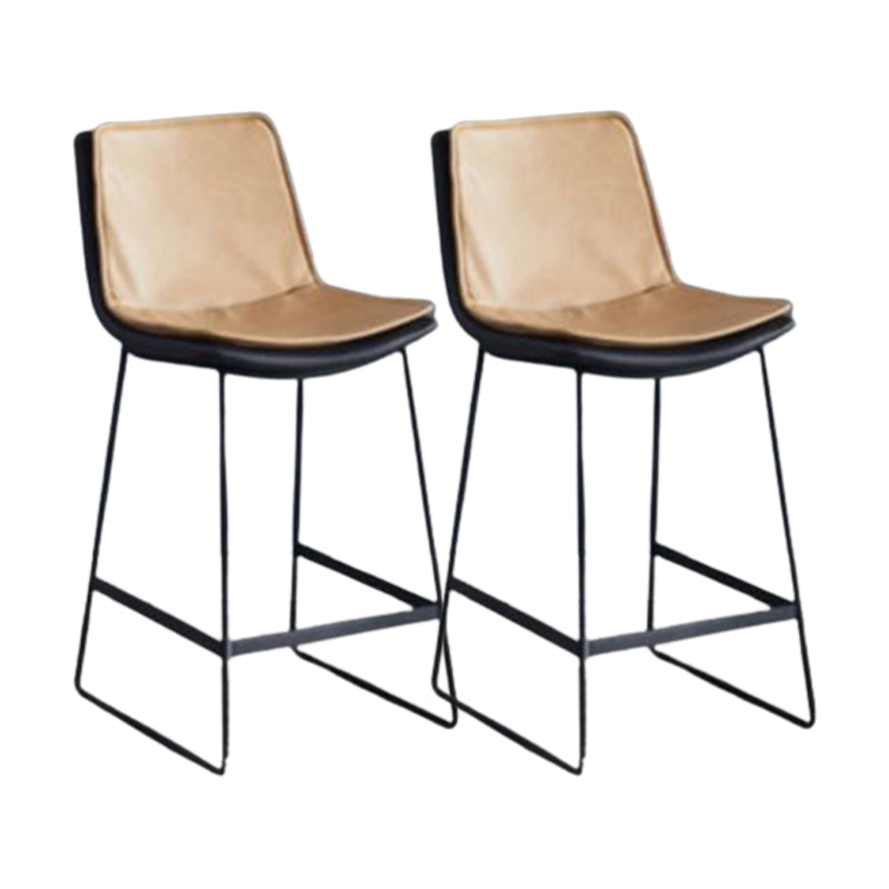 Modern Upholstered Low Back Armless Bar Stools with Metal Base Yellow 2 Piece Set Counter Stool(26"H) Clearhalo 'Bar Furniture' 'Bar Stools' 'bar_stools' 'furn' 'furn_bar_stools' 'Furniture' 'Kitchen & Dining Furniture' 7636961