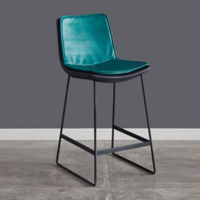 Modern Upholstered Low Back Armless Bar Stools with Metal Base Blue 1 Piece Counter Stool(26"H) Clearhalo 'Bar Furniture' 'Bar Stools' 'bar_stools' 'furn' 'furn_bar_stools' 'Furniture' 'Kitchen & Dining Furniture' 7636984