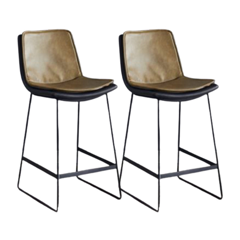 Modern Upholstered Low Back Armless Bar Stools with Metal Base Yellowish Brown 2 Piece Set Counter Stool(26"H) Clearhalo 'Bar Furniture' 'Bar Stools' 'bar_stools' 'furn' 'furn_bar_stools' 'Furniture' 'Kitchen & Dining Furniture' 7636995
