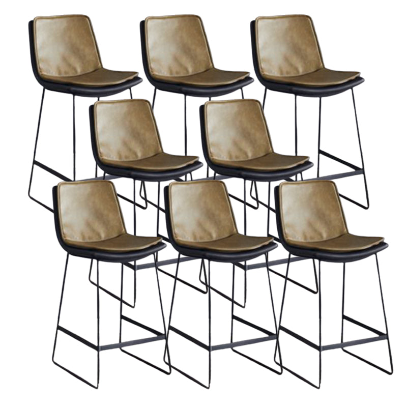 Modern Upholstered Low Back Armless Bar Stools with Metal Base Yellowish Brown 8 Piece Set Counter Stool(26"H) Clearhalo 'Bar Furniture' 'Bar Stools' 'bar_stools' 'furn' 'furn_bar_stools' 'Furniture' 'Kitchen & Dining Furniture' 7636998