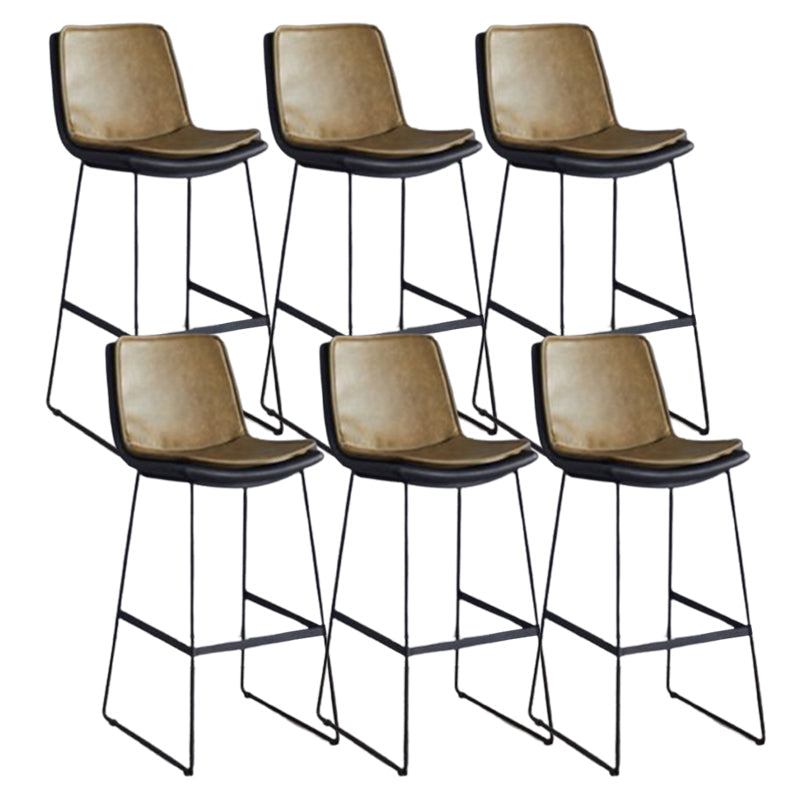 Modern Upholstered Low Back Armless Bar Stools with Metal Base Yellowish Brown 6 Piece Set Bar Stool(30"H) Clearhalo 'Bar Furniture' 'Bar Stools' 'bar_stools' 'furn' 'furn_bar_stools' 'Furniture' 'Kitchen & Dining Furniture' 7637002