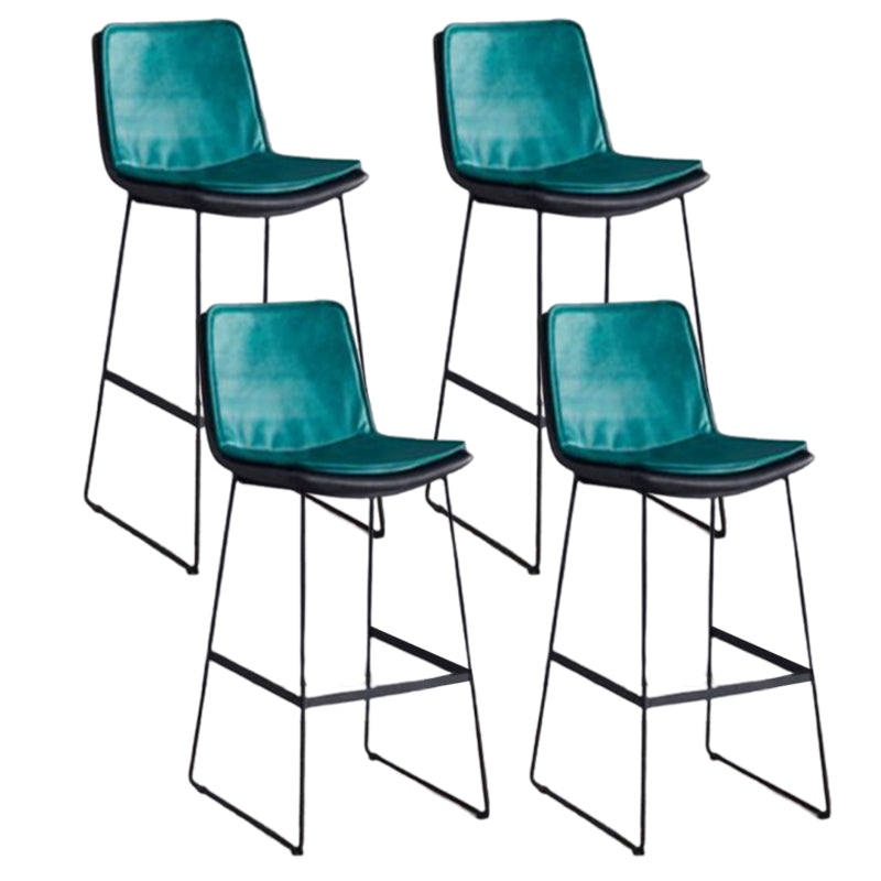 Modern Upholstered Low Back Armless Bar Stools with Metal Base Blue 4 Piece Set Bar Stool(30"H) Clearhalo 'Bar Furniture' 'Bar Stools' 'bar_stools' 'furn' 'furn_bar_stools' 'Furniture' 'Kitchen & Dining Furniture' 7637011