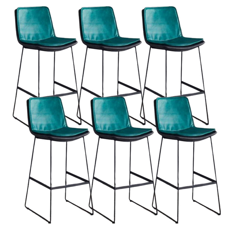 Modern Upholstered Low Back Armless Bar Stools with Metal Base Blue 6 Piece Set Bar Stool(30"H) Clearhalo 'Bar Furniture' 'Bar Stools' 'bar_stools' 'furn' 'furn_bar_stools' 'Furniture' 'Kitchen & Dining Furniture' 7637012