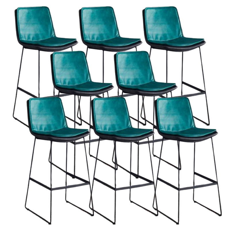 Modern Upholstered Low Back Armless Bar Stools with Metal Base Blue 8 Piece Set Bar Stool(30"H) Clearhalo 'Bar Furniture' 'Bar Stools' 'bar_stools' 'furn' 'furn_bar_stools' 'Furniture' 'Kitchen & Dining Furniture' 7637013