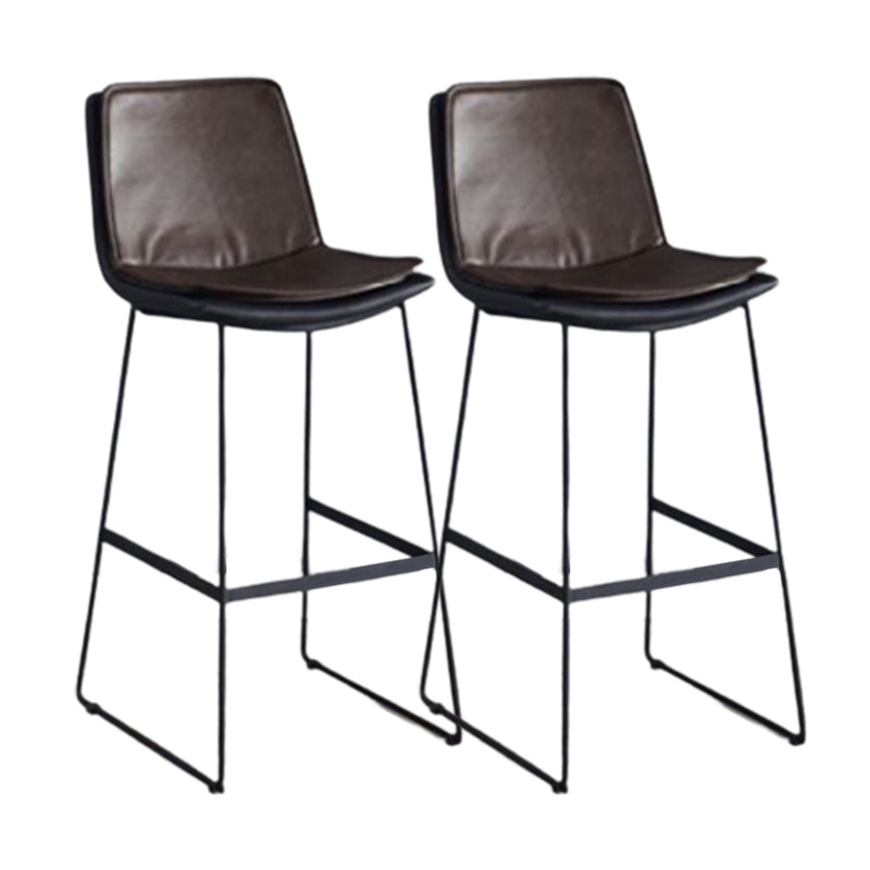 Modern Upholstered Low Back Armless Bar Stools with Metal Base Brown 2 Piece Set Bar Stool(30"H) Clearhalo 'Bar Furniture' 'Bar Stools' 'bar_stools' 'furn' 'furn_bar_stools' 'Furniture' 'Kitchen & Dining Furniture' 7637020