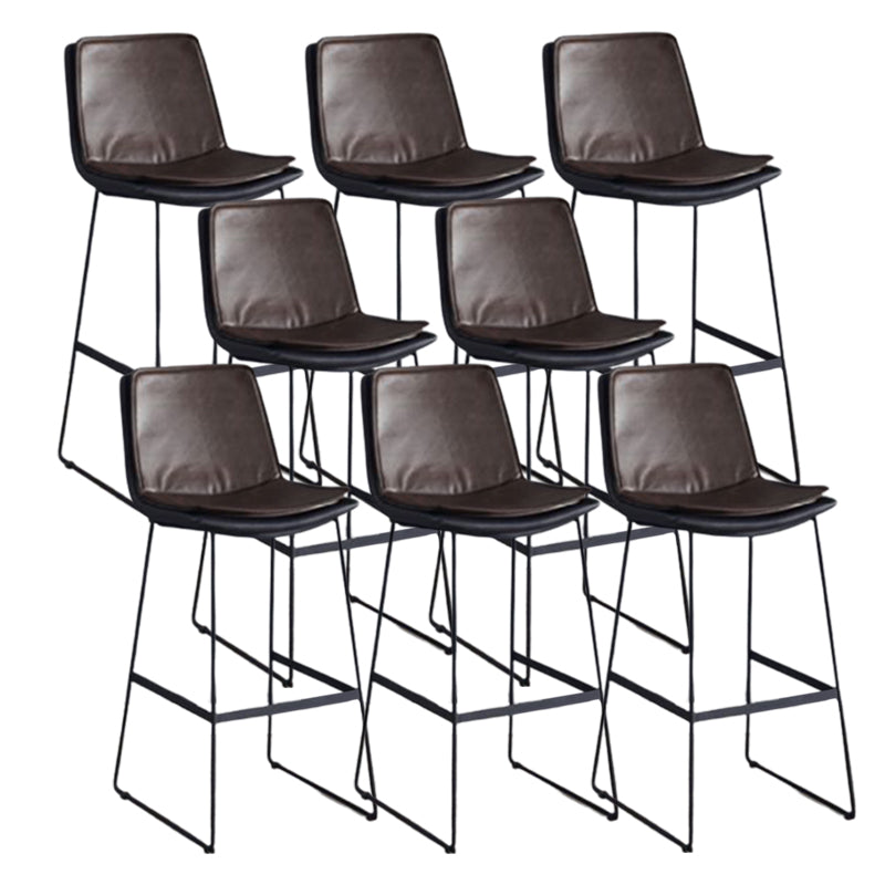 Modern Upholstered Low Back Armless Bar Stools with Metal Base Brown 8 Piece Set Bar Stool(30"H) Clearhalo 'Bar Furniture' 'Bar Stools' 'bar_stools' 'furn' 'furn_bar_stools' 'Furniture' 'Kitchen & Dining Furniture' 7637023