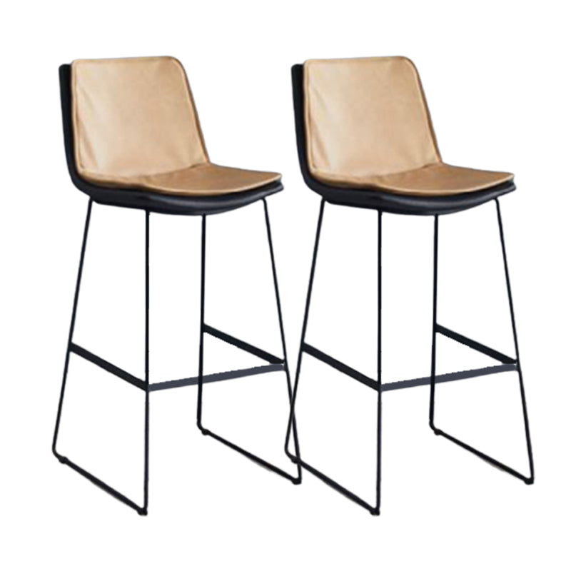 Modern Upholstered Low Back Armless Bar Stools with Metal Base Yellow 2 Piece Set Bar Stool(30"H) Clearhalo 'Bar Furniture' 'Bar Stools' 'bar_stools' 'furn' 'furn_bar_stools' 'Furniture' 'Kitchen & Dining Furniture' 7637025
