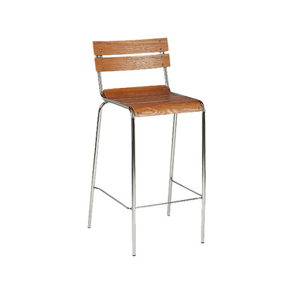 Contemporary Solid Wood Backrest Counter High Stool with Metal 4 Legs