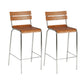 Contemporary Solid Wood Backrest Counter High Stool with Metal 4 Legs