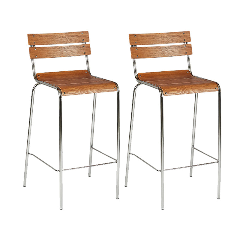 Contemporary Solid Wood Backrest Counter High Stool with Metal 4 Legs