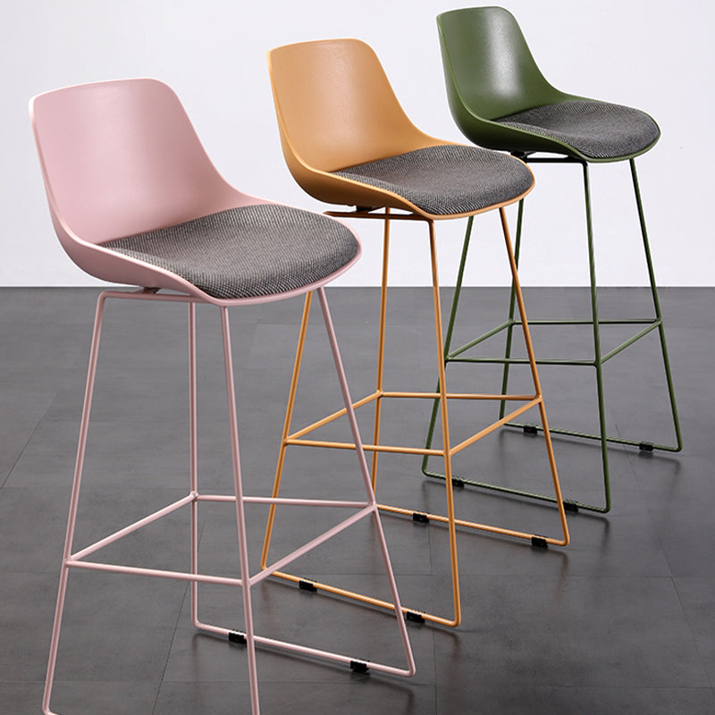 Contemporary Upholstered Backrest Armless Bar Stools with Metal Base