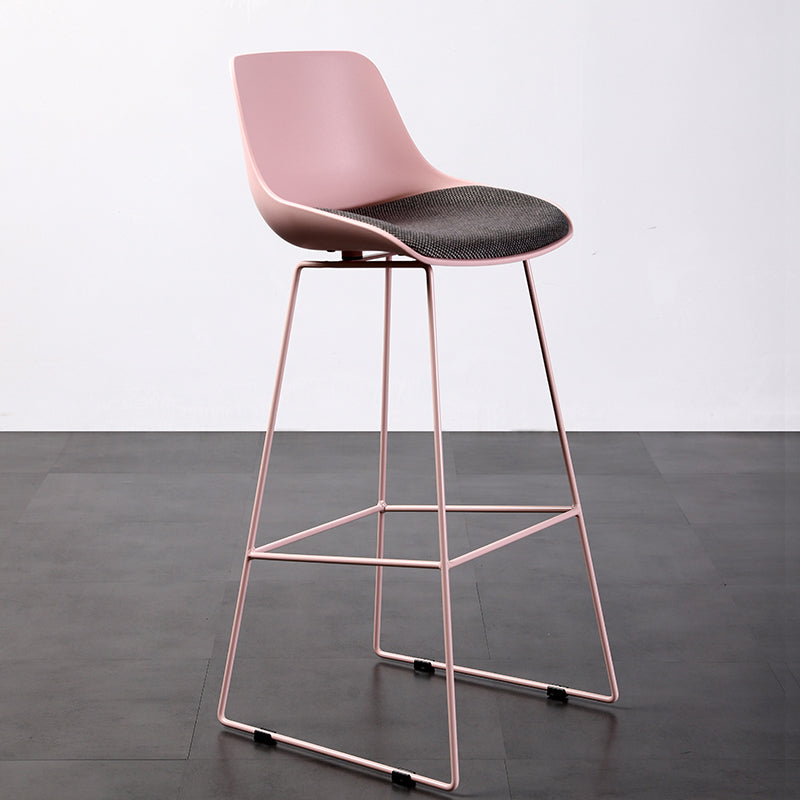 Contemporary Upholstered Backrest Armless Bar Stools with Metal Base
