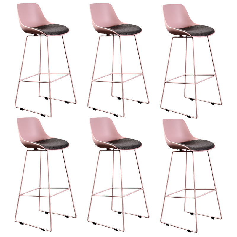 Contemporary Upholstered Backrest Armless Bar Stools with Metal Base