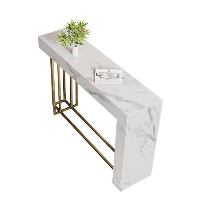 Mesa de mostrador de piedra sinterizada rectangular Glam de 1/2/3 piezas con taburetes altos en dorado