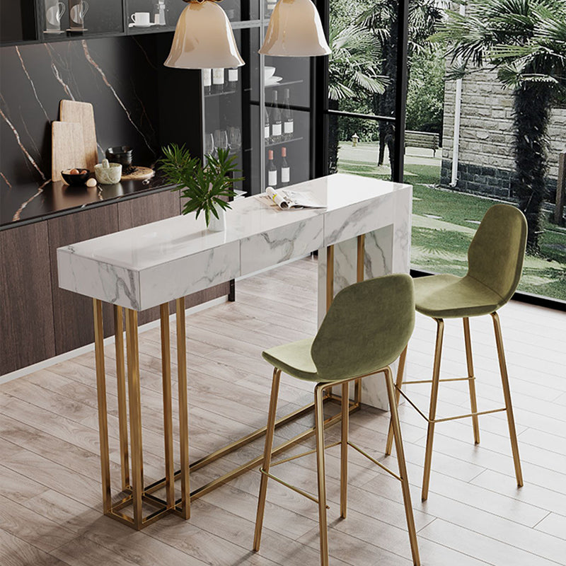 Mesa de mostrador de piedra sinterizada rectangular Glam de 1/2/3 piezas con taburetes altos en dorado