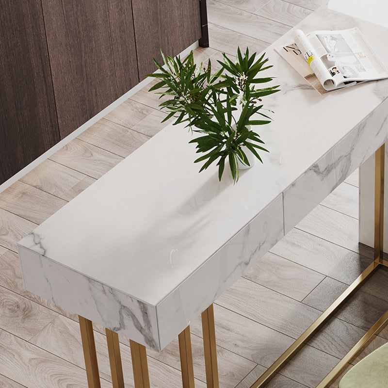 Mesa de mostrador de piedra sinterizada rectangular Glam de 1/2/3 piezas con taburetes altos en dorado