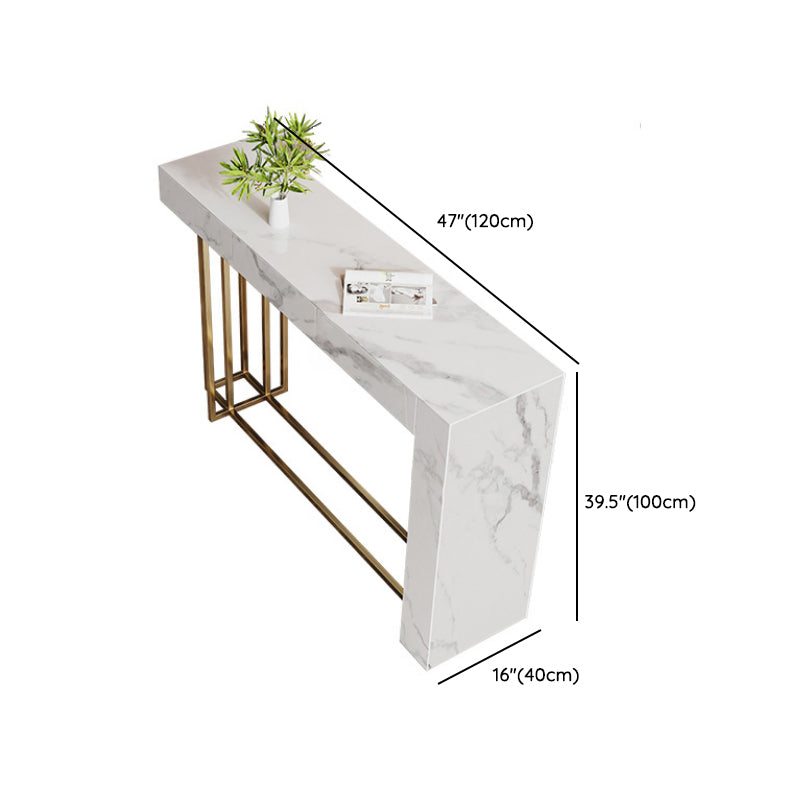 Mesa de mostrador de piedra sinterizada rectangular Glam de 1/2/3 piezas con taburetes altos en dorado