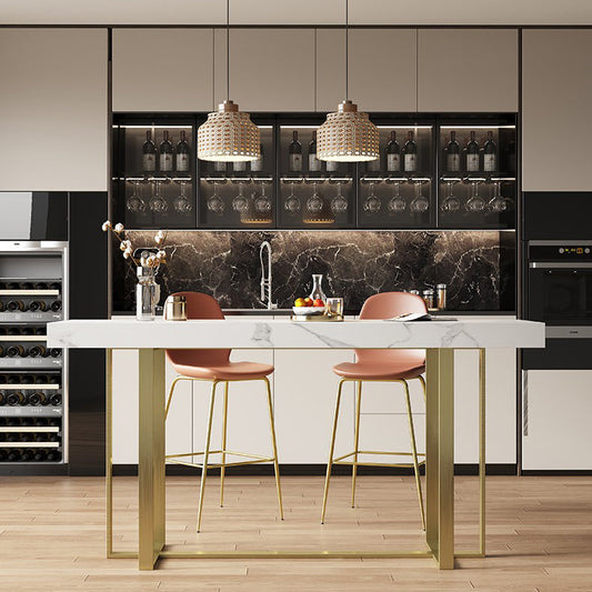 1/3 Pieces Bar Stool and Table Set, Glam Fixed Table and Rectangular