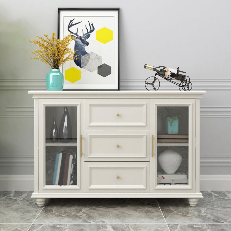 Contemporary White Buffet Sideboard Solid Wood Sideboard Cabinet with Drawers and Doors Clearhalo 'buffet_sideboard' 'Buffets & Sideboards' 'furn' 'furn_buffet_sideboard' 'Furniture' 'Kitchen & Dining Furniture' 7637837