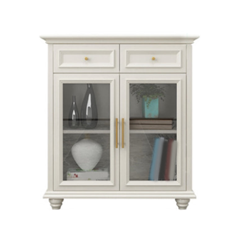 Contemporary White Buffet Sideboard Solid Wood Sideboard Cabinet with Drawers and Doors 31"L x 16"W x 35"H Glass Clearhalo 'buffet_sideboard' 'Buffets & Sideboards' 'furn' 'furn_buffet_sideboard' 'Furniture' 'Kitchen & Dining Furniture' 7637838