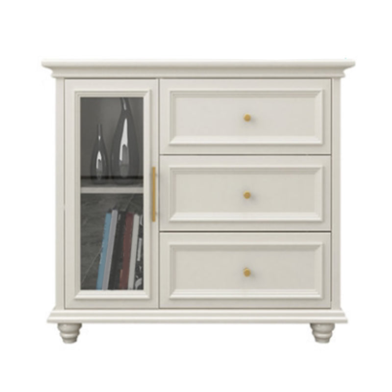 Contemporary White Buffet Sideboard Solid Wood Sideboard Cabinet with Drawers and Doors 35"L x 16"W x 31"H Glass Clearhalo 'buffet_sideboard' 'Buffets & Sideboards' 'furn' 'furn_buffet_sideboard' 'Furniture' 'Kitchen & Dining Furniture' 7637840