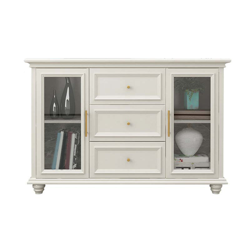 Contemporary White Buffet Sideboard Solid Wood Sideboard Cabinet with Drawers and Doors Glass Clearhalo 'buffet_sideboard' 'Buffets & Sideboards' 'furn' 'furn_buffet_sideboard' 'Furniture' 'Kitchen & Dining Furniture' 7637843