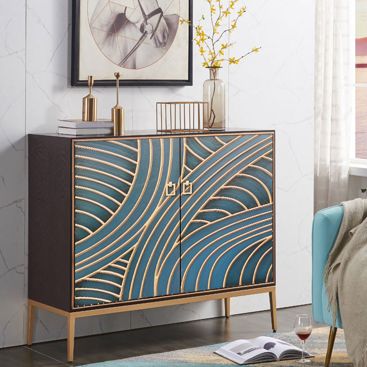 Gold Legs 35.4" High Sideboard Cabinet Glam Style Wood Buffet Table 31"L x 13"W x 35"H Blue Clearhalo 'buffet_sideboard' 'Buffets & Sideboards' 'furn' 'furn_buffet_sideboard' 'Furniture' 'Kitchen & Dining Furniture' 7637870