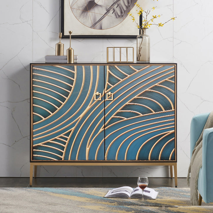 Gold Legs 35.4" High Sideboard Cabinet Glam Style Wood Buffet Table Blue Clearhalo 'buffet_sideboard' 'Buffets & Sideboards' 'furn' 'furn_buffet_sideboard' 'Furniture' 'Kitchen & Dining Furniture' 7637872