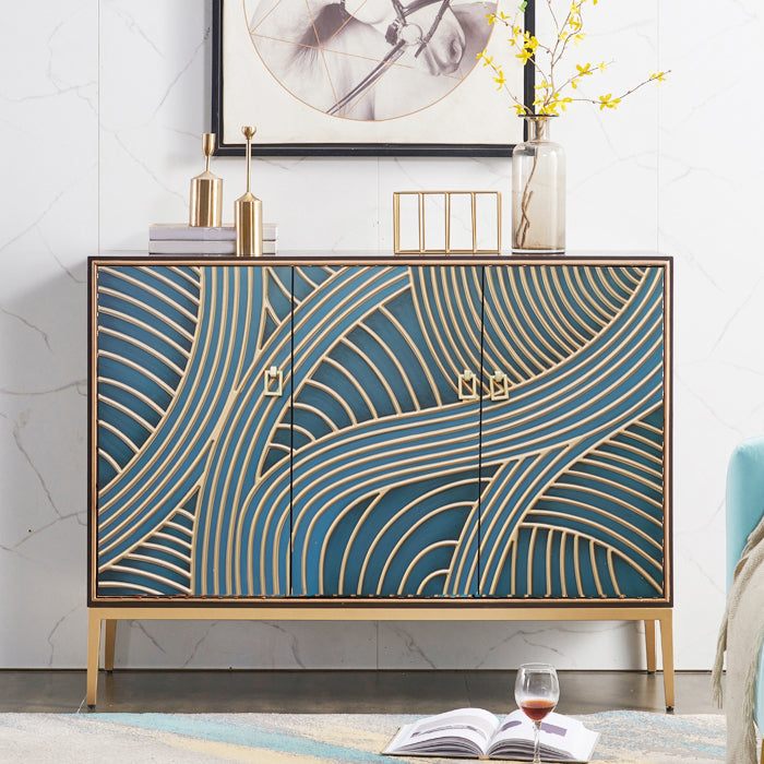 Gold Legs 35.4" High Sideboard Cabinet Glam Style Wood Buffet Table 47"L x 13"W x 35"H Blue Clearhalo 'buffet_sideboard' 'Buffets & Sideboards' 'furn' 'furn_buffet_sideboard' 'Furniture' 'Kitchen & Dining Furniture' 7637873