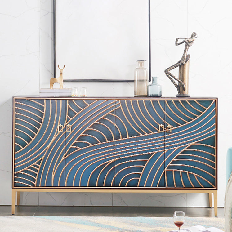 Gold Legs 35.4" High Sideboard Cabinet Glam Style Wood Buffet Table 59"L x 13"W x 35"H Blue Clearhalo 'buffet_sideboard' 'Buffets & Sideboards' 'furn' 'furn_buffet_sideboard' 'Furniture' 'Kitchen & Dining Furniture' 7637876