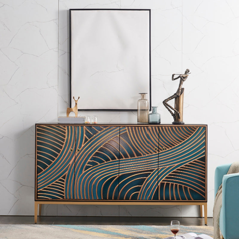 Gold Legs 35.4" High Sideboard Cabinet Glam Style Wood Buffet Table 59"L x 16"W x 35"H Blue Clearhalo 'buffet_sideboard' 'Buffets & Sideboards' 'furn' 'furn_buffet_sideboard' 'Furniture' 'Kitchen & Dining Furniture' 7637880