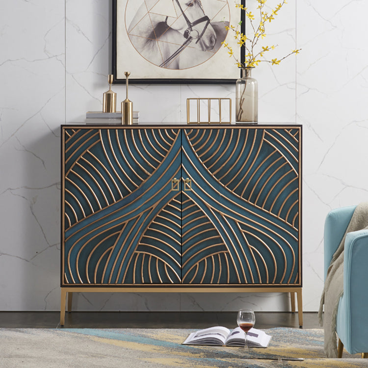 Gold Legs 35.4" High Sideboard Cabinet Glam Style Wood Buffet Table Dark Blue Clearhalo 'buffet_sideboard' 'Buffets & Sideboards' 'furn' 'furn_buffet_sideboard' 'Furniture' 'Kitchen & Dining Furniture' 7637881