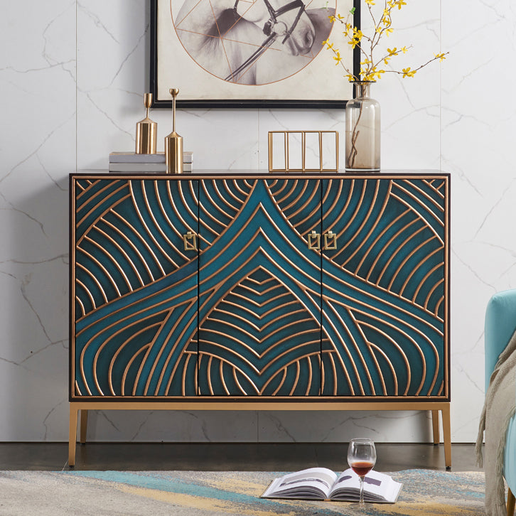 Gold Legs 35.4" High Sideboard Cabinet Glam Style Wood Buffet Table 47"L x 16"W x 35"H Dark Blue Clearhalo 'buffet_sideboard' 'Buffets & Sideboards' 'furn' 'furn_buffet_sideboard' 'Furniture' 'Kitchen & Dining Furniture' 7637885