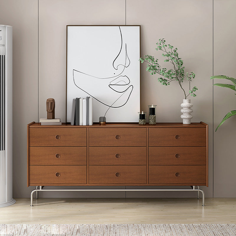 Pinie buffet brun contemporain Armoire à plate-forme en bois massif avec tiroirs et rangement