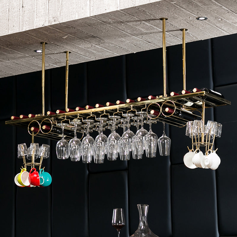 Glam Style Metal Hanging Wine Rack Kit in Gold, 59" x 13.8" x 13.4" Clearhalo 'furn' 'furn_wine_racks' 'Furniture' 'Kitchen & Dining Furniture' 'Wine Racks' 'wine_racks' 7638045