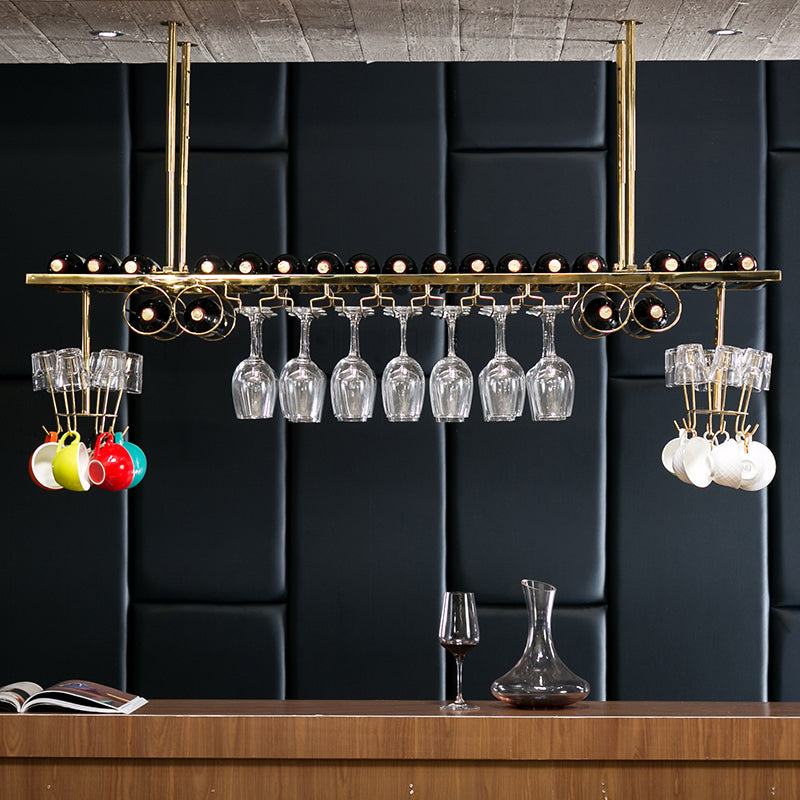 Glam Style Metal Hanging Wine Rack Kit in Gold, 59" x 13.8" x 13.4" Clearhalo 'furn' 'furn_wine_racks' 'Furniture' 'Kitchen & Dining Furniture' 'Wine Racks' 'wine_racks' 7638047