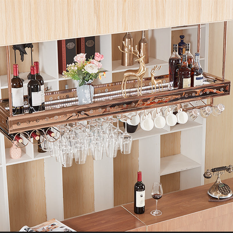 Luxury Style Metal Single Hanging Wine Holder Rack with Shelf